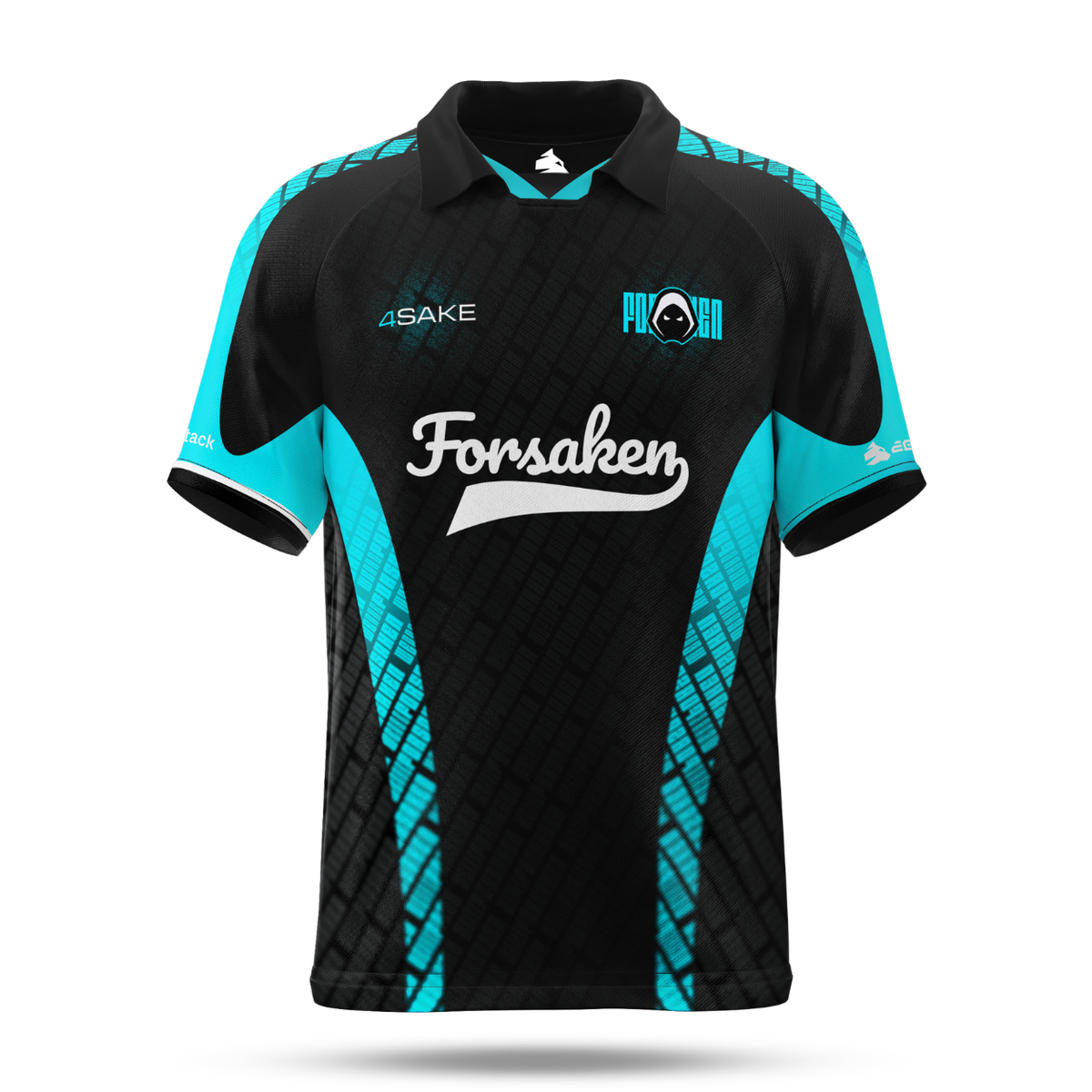czarno-turkusowa koszulka esportowa Forsaken Limited Edition, oficjalny merch zespołu